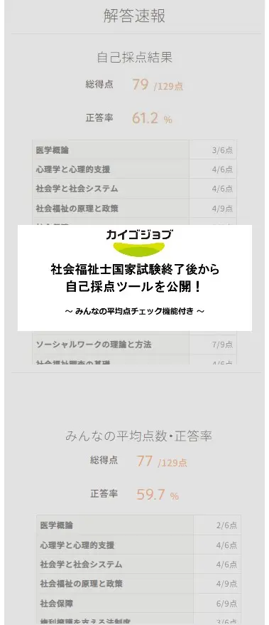 社会福祉士自己採点ツール採点結果イメージ